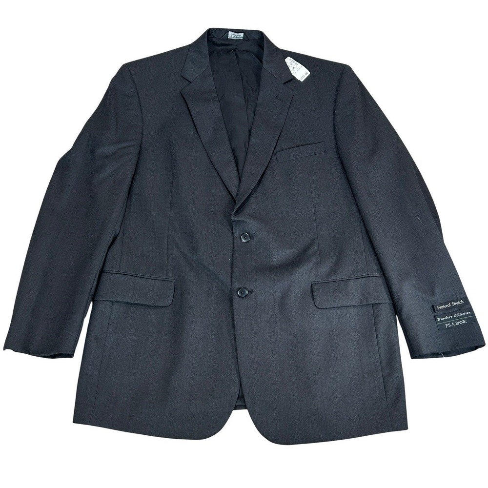 Jos A Bank Traveler Collection Suit Jacket 46‎ Long Dark Gray 100% Wool 2 Button